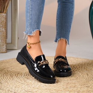Foreign Trade Large Size 2025 New Loafers for Women Retro British Slip-On Thick Heel Thick Sole Small Leather Shoes Women's Casual Shoes