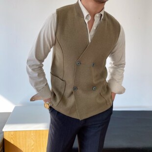 Autumn and Winter knitted suit vest men's Korean-style British waistcoat casual stand collar slim wool sleeveless jacket
