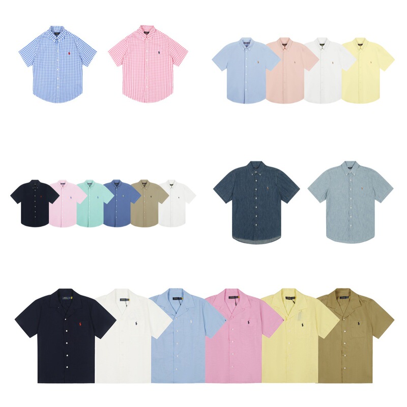 Ralph Lauren Embroidered Pony Logo Button-Down Lapel Summer Casual Poplin Short-Sleeve Shirt for Men and Women