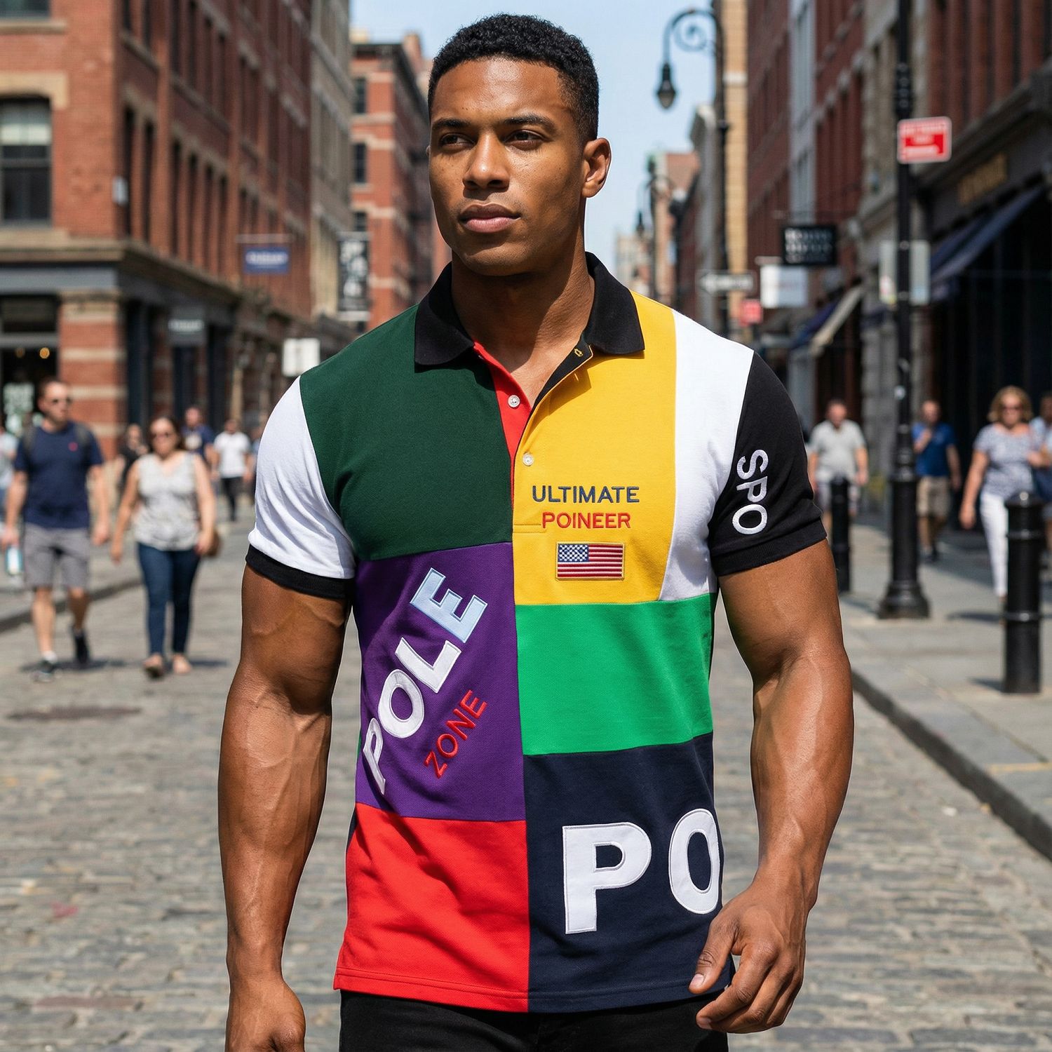 Foreign trade polo shirt, short sleeve, turn-down collar, plus size, loose, casual, sporty, color-blocked cotton embroidered, Valentine's Day/New Year's.