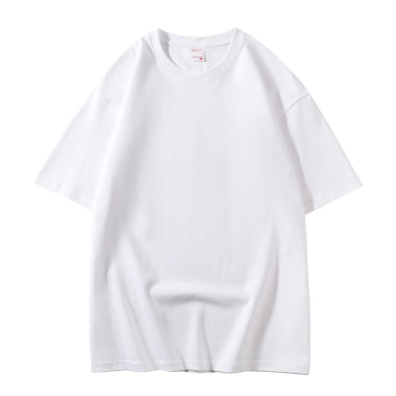 260g de peso pesado, talla europea, algodón suelto, manga corta, cuello redondo, camiseta, ropa de clase, publicidad, camisa cultural, ropa de trabajo, personalización