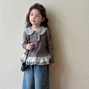 Girls' Base Shirt Spring and Autumn 2025 New Children's Autumn Long-Sleeve Turn-Down Collar T-Shirt Baby Autumn Inner Top