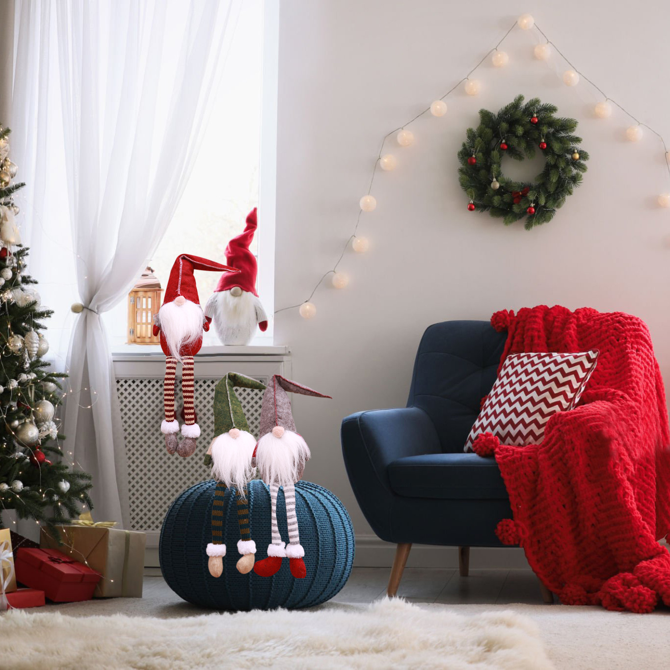 Explosiones transfronterizas decoraciones navideñas muñecas de piernas largas muñecas sin cara muñecas navideñas ventanas muñecas Rudolph