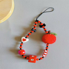 创意新款爱心带钻方块绒球手机挂绳串珠挂链ccd相机链条diy