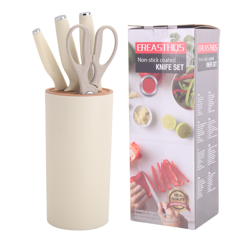 Cuchillo de acero inoxidable blanco transfronterizo conjunto de cuchillo de cocina tabla de corte de verduras doméstica tabla de corte 2 en 1 conjunto de cinco piezas