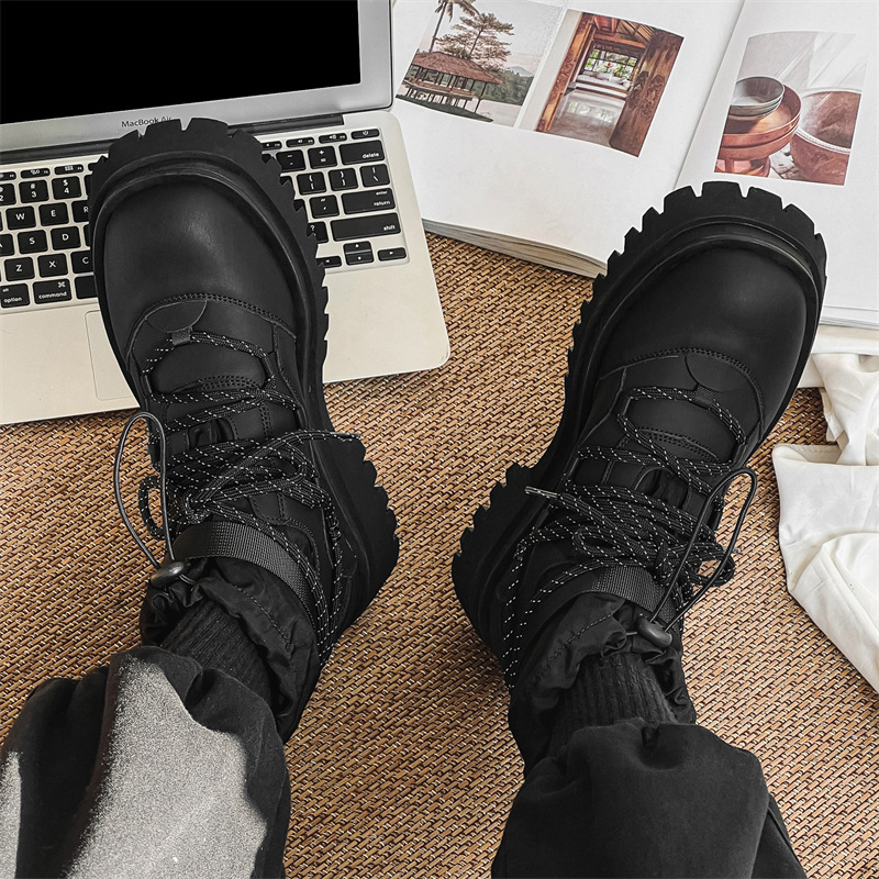 Bottes de travail d'alpinisme en plein air Chaussures d'altitude à semelle épaisse en polaire pour hommes, bottes Martin, bottes de neige en coton, automne et hiver_voghion.com