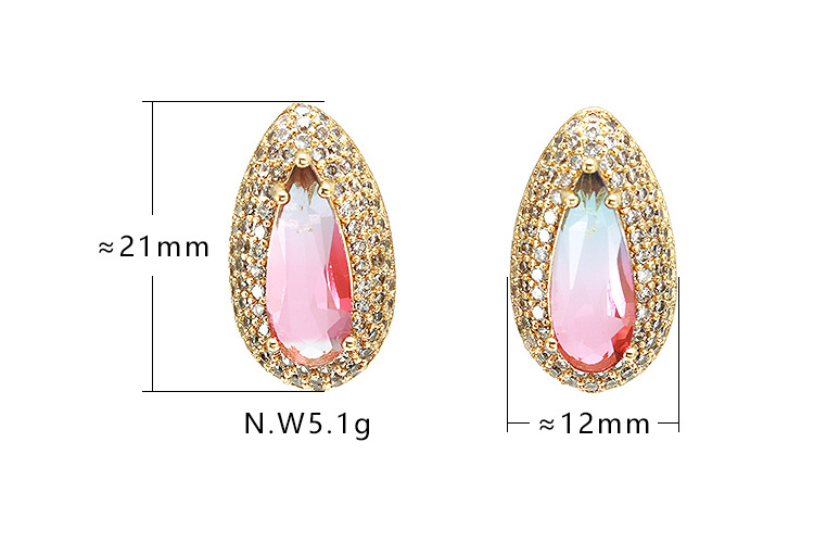 6g Weight Zircon Inlay Material Wholesale Earrings Drip Rainbow Gradient Color Gold-plated Zircon Earrings