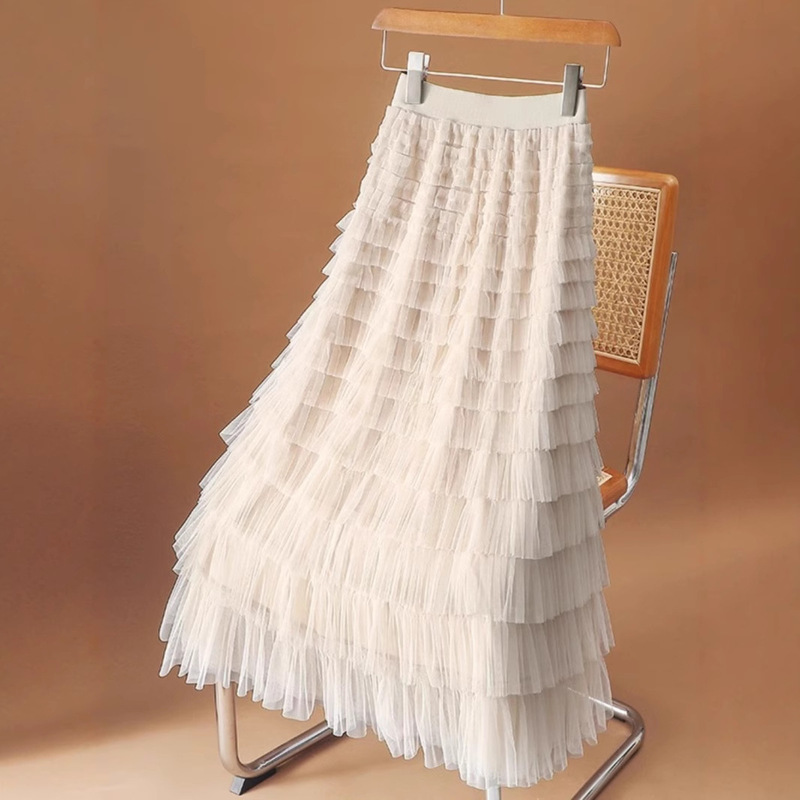 High-end Elegant Mesh Skirt Women's Summer 2025 New Super Fairy A- Line Long Skirt Slim Look Tall Cake Skirt