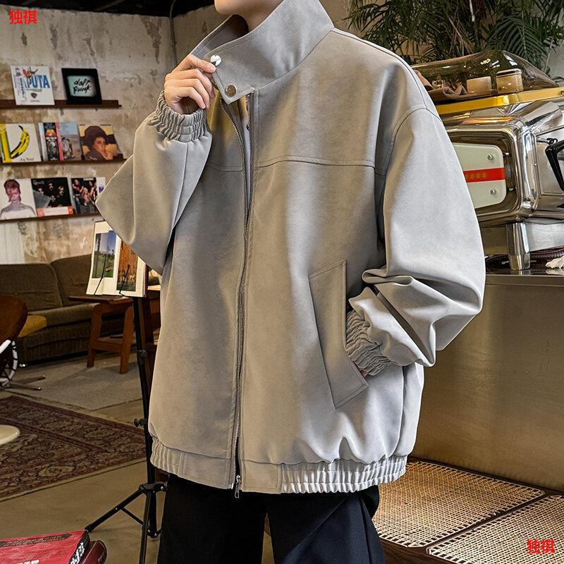 Men's stand-up collar leather jacket, spring style, retro tie-dye loose fit, cool and stylish PU leather jacket.
