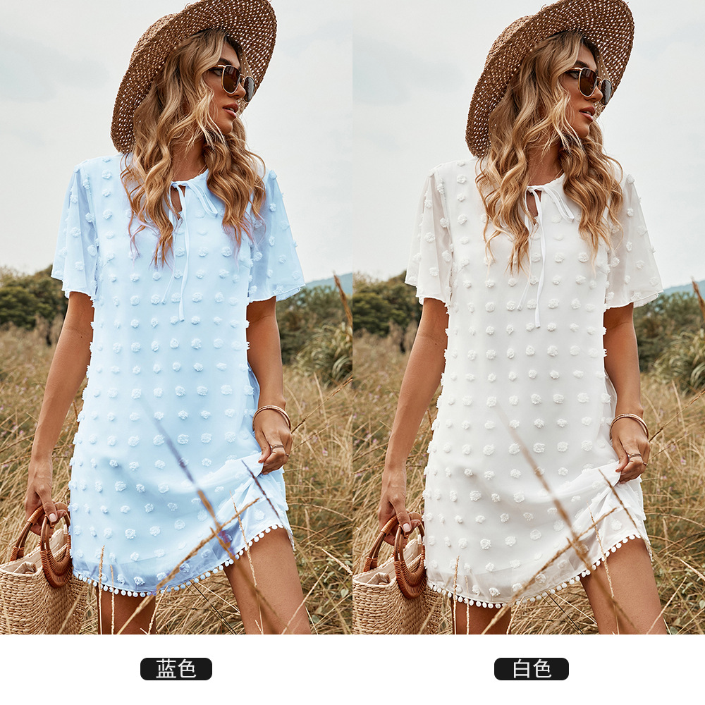 Women's Spring And Summer Short-sleeved Skirt  White Chiffon Jacquard Polka-dot Dress display picture 2