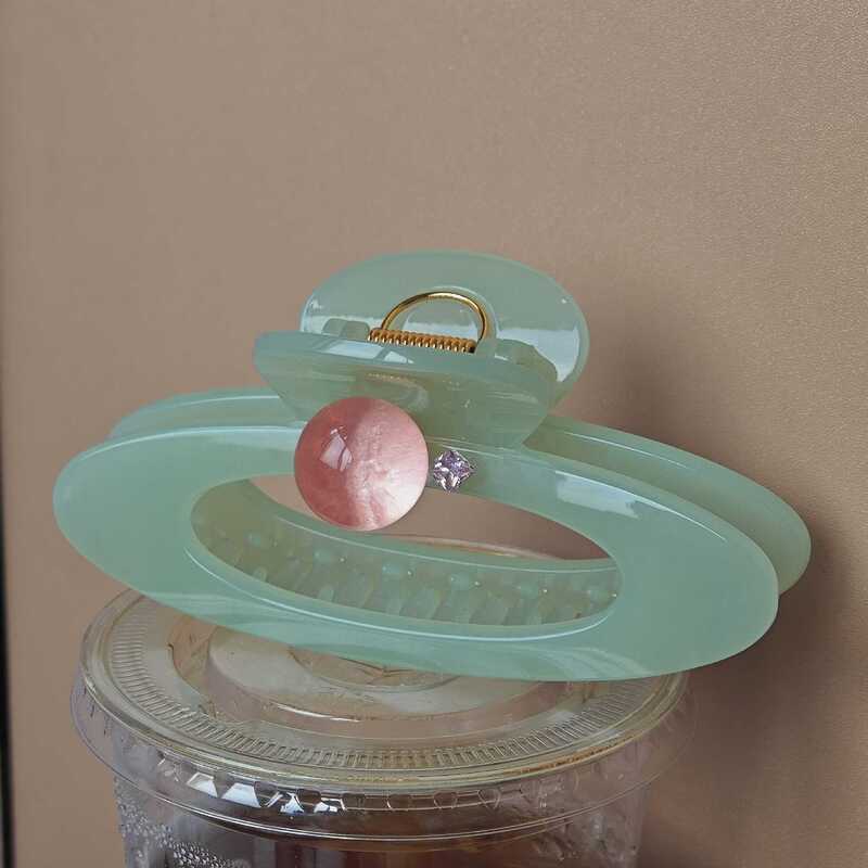 [real shot] super beautiful blue pink ball hair grab large oval hairpin Korean temperament personality all-match simple grab clip