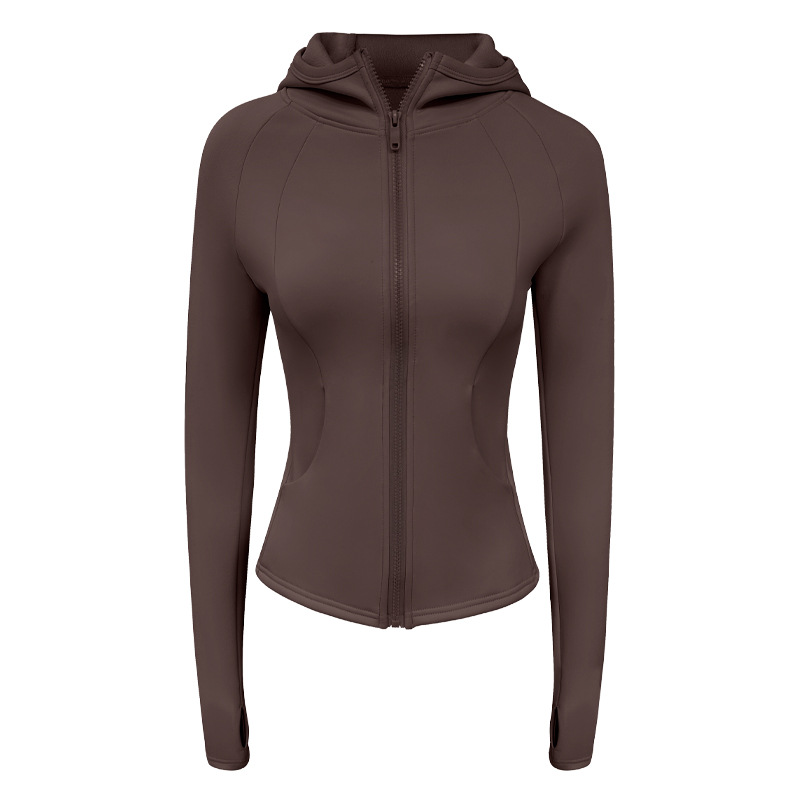 여성 가을 ??겨울용 플러시 요가 재킷 새로운 슬림 허리 다용도 따뜻한 플러시 후드 스포츠 긴팔 재킷