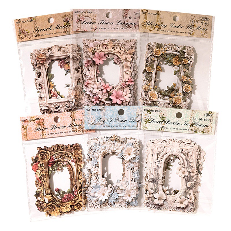 Momo Collage tarjeta flor espejo Manor serie flor vintage hueco frontera diario decoración 10 unidades en 6 modelos