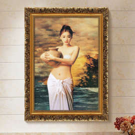 仿真挂画欧式浴室美女陶瓷客厅女陶卧室艺术油画人物美人装饰画抱