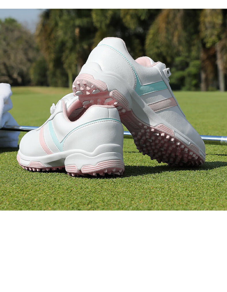 Giày golf trẻ em nữ PGM dây rút núm vặn chống nước chống trượt — XZ342-Trắng Xám Xanh Lá, XZ342-Trắng hồng xanh lam chi tiết 16
