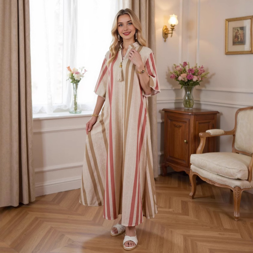 Cross-border Middle Eastern Muslim Clothing, Summer Fashion Casual Dress, Vacation Wear, Dubai Women's Robe, Abaya_ecoleips.com