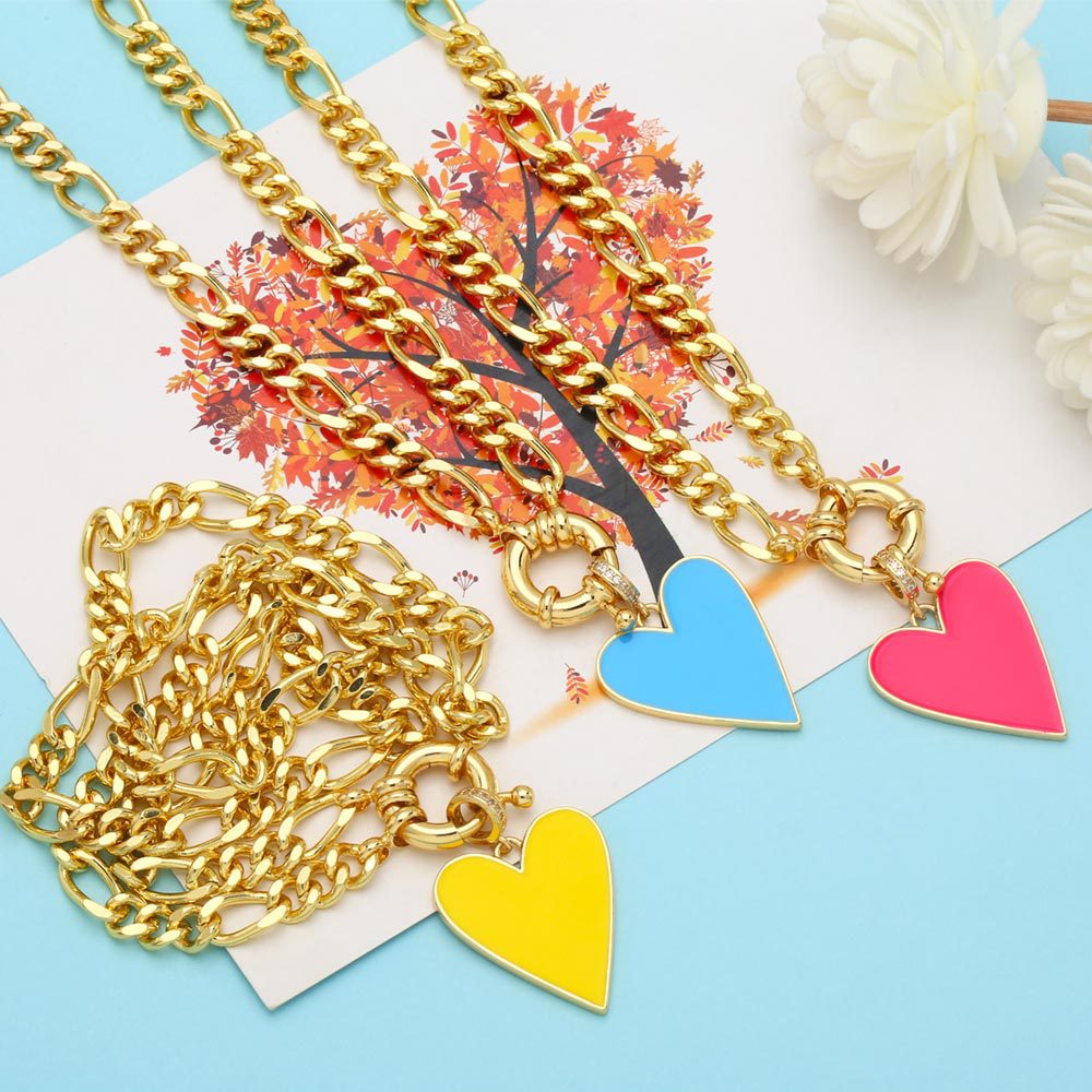 Fashion Heart Shape Copper Necklace Patchwork Zircon Copper Necklaces