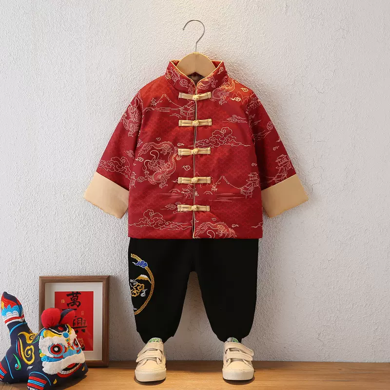 儿童拜年服男童唐装宝宝新年衣服过年喜庆冬季周岁礼服汉服套装