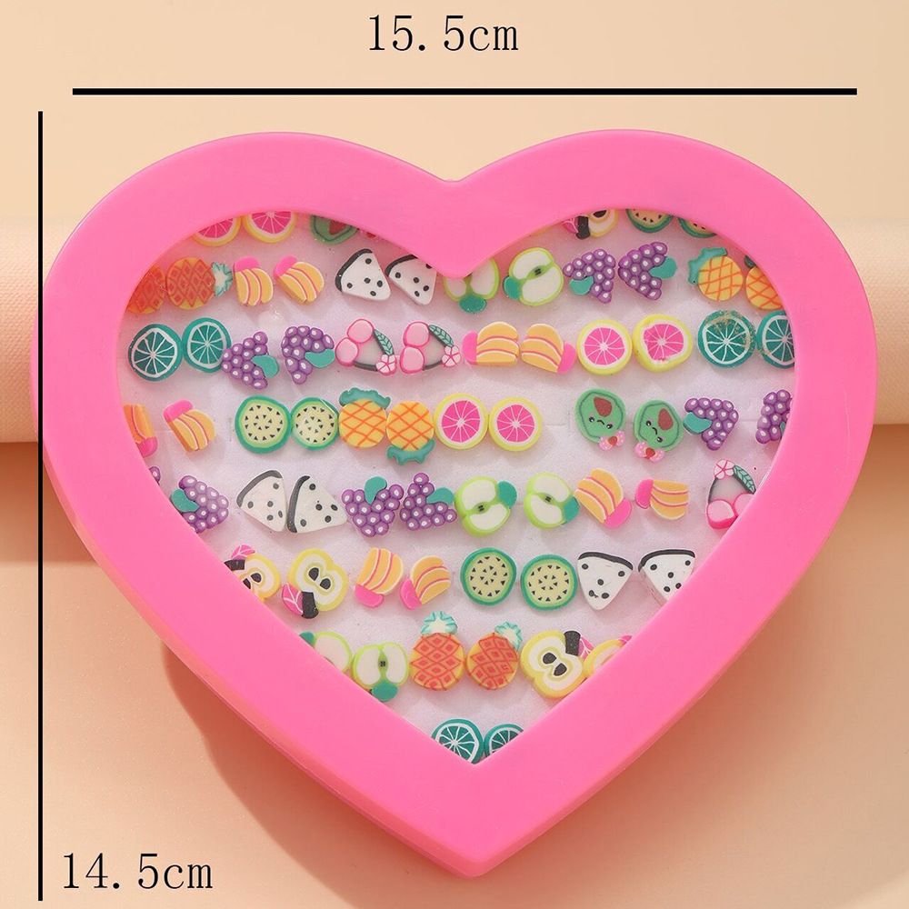 Gros Bijoux Coeur Boîte De Bande Dessinée Fruits Enfants Stud Boucle D'oreille Ensemble Nihaojewelry display picture 1