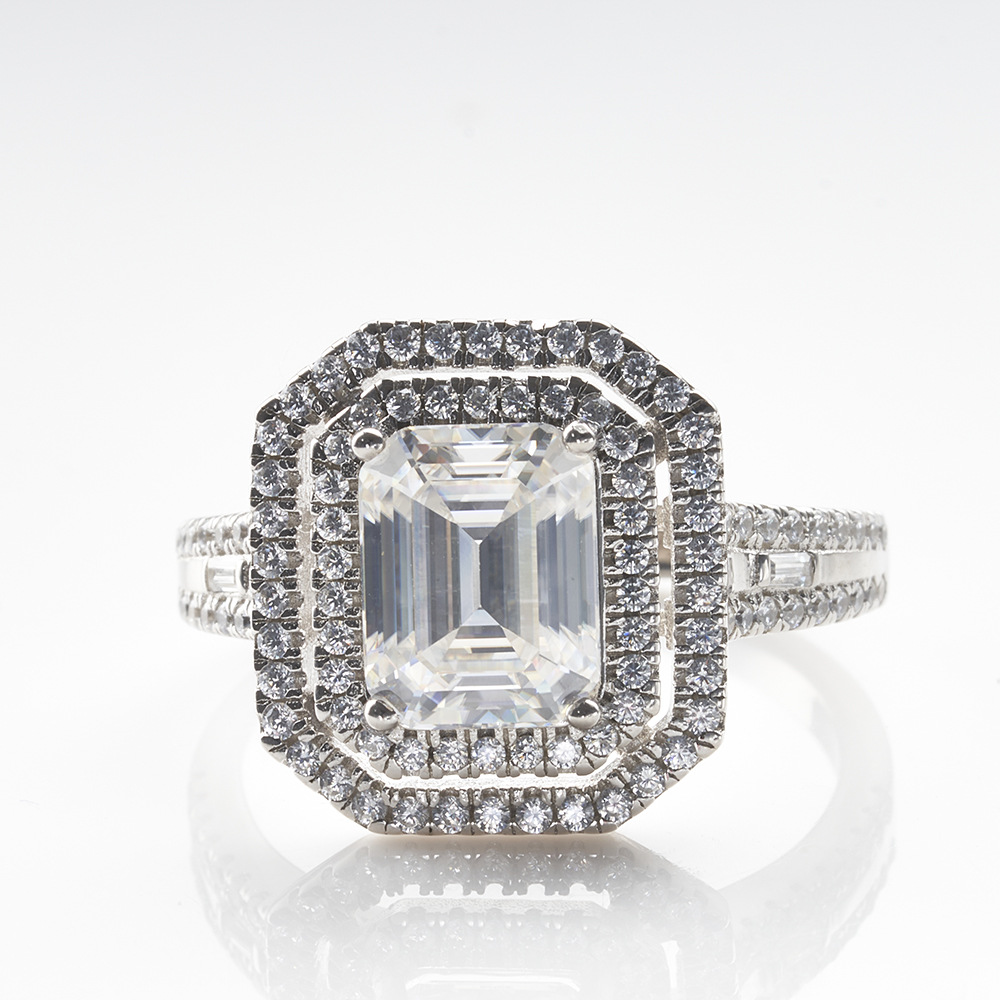 Europa y los Estados Unidos 3 quilates 7X9MM plata esterlina anillo de moissanita anillo de moissanita TK transmisión en vivo