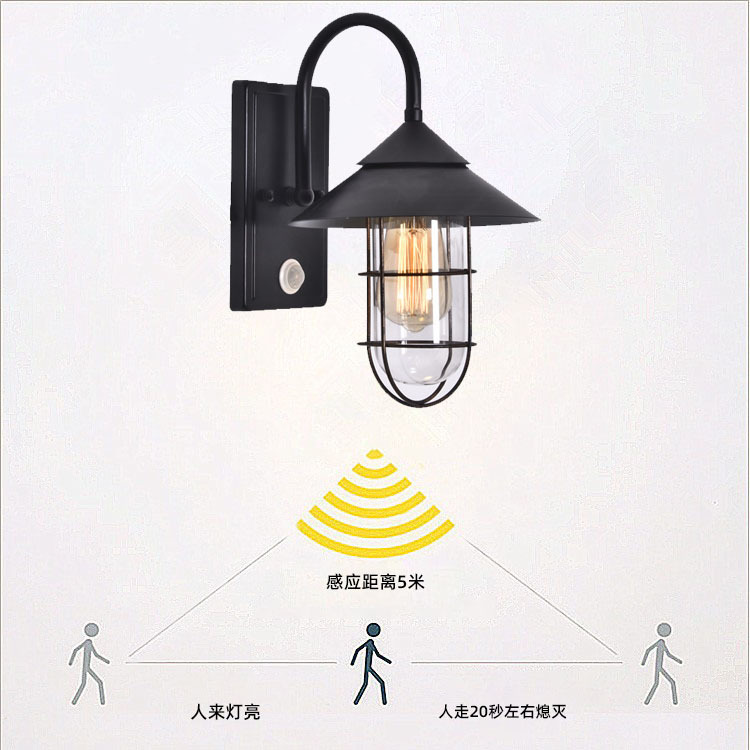 Lámpara de pared de inducción de cuerpo humano americano retro balcón pasillo al aire libre lámpara de pared lámpara de inducción iluminación al aire libre lámparas de interior