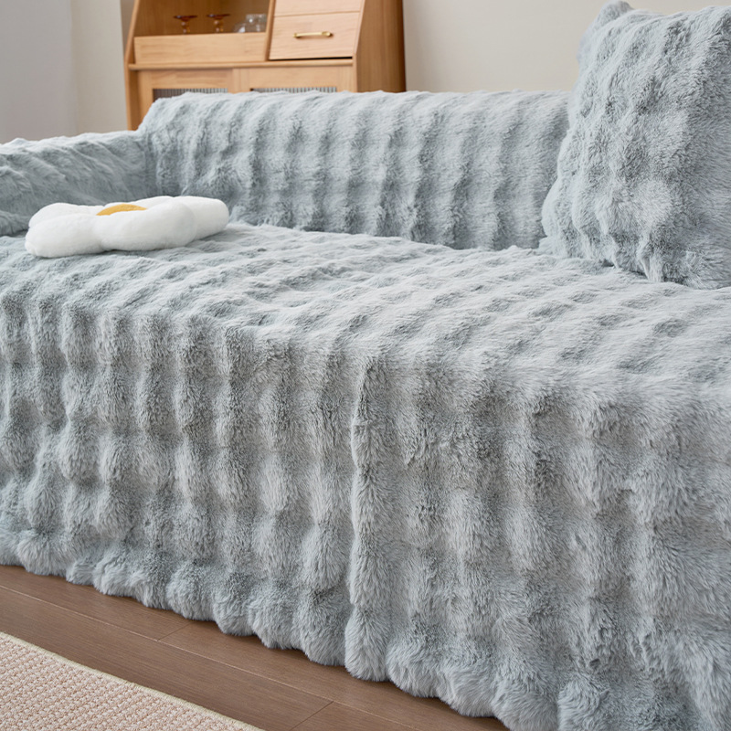 Toalla de sofá de peluche de color sólido gruesa tela de cubierta antideslizante a prueba de garras de gato cubierta de sofá de una sola pieza cojín de sofá