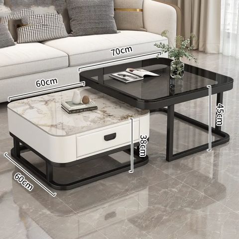 Square marble coffee table, light luxury minimalist creative glass home living room modern coffee table desk for small apartments