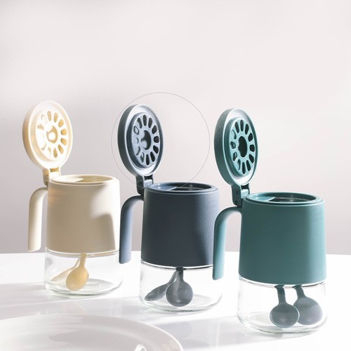 Kitchen double-layer moisture-proof seasoning jar heat-resistant glass seasoning bottle sealed seasoning bottle with desiccant spoon seasoning box