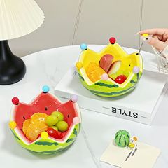 西瓜水果叉套装家用不锈钢甜品可爱小叉子收纳罐果插儿童安全果签