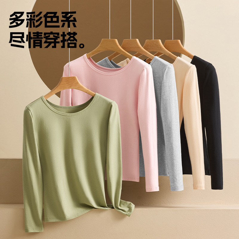 Pure Cotton Autumn Women's Low-Neck Base Layer Thermal Top, Plus-Size All-Cotton Sweater Thermal Underwear Base Layer for Spring and Autumn