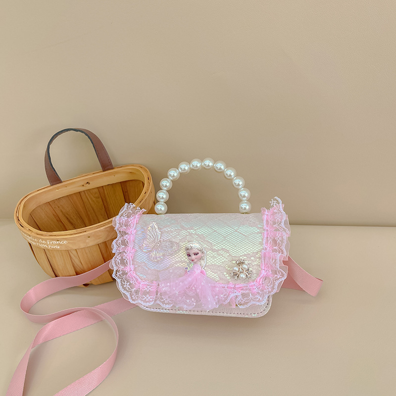 Bolsa de niños de estilo extranjero bolso de perlas bolso de hombro de encaje arco lindos princesa mochila