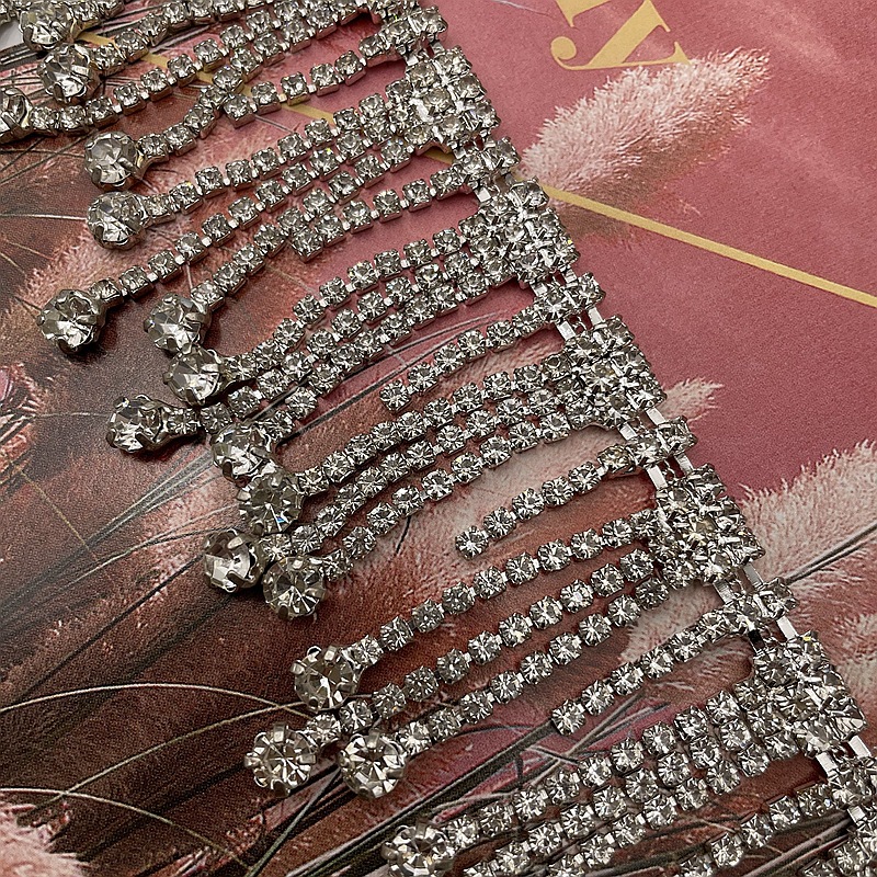 批發A鑽流蘇爪鏈 流蘇鑽鏈燒焊水鑽花式碼鏈服裝鑽石鏈條輔料