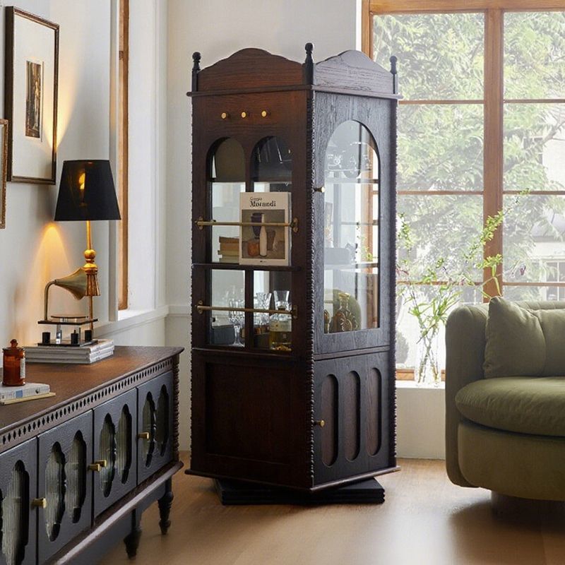 American Solid Wood Bookcase Retro Rotating Storage Cabinet with Glass Door Corner Magazine Cabinet Living Room Vertical Cabinet Display Cabinet