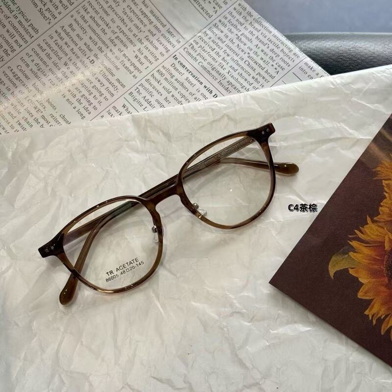 48Tr Ultra-Light Myopia Glasses for Women, Suitable for High Prescription, Round Face, Korean Style Trendy with Nose Pads, Plain Glasses Frame