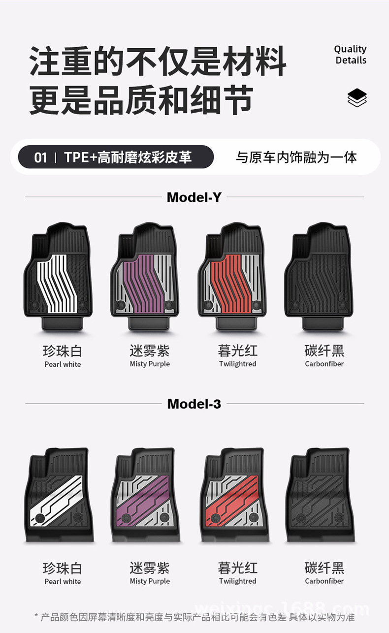 Suitable for the New Version of Tesla Model Y/Yl/3, Special Colorful Tpe Car Floor Mats and Trunk Mats