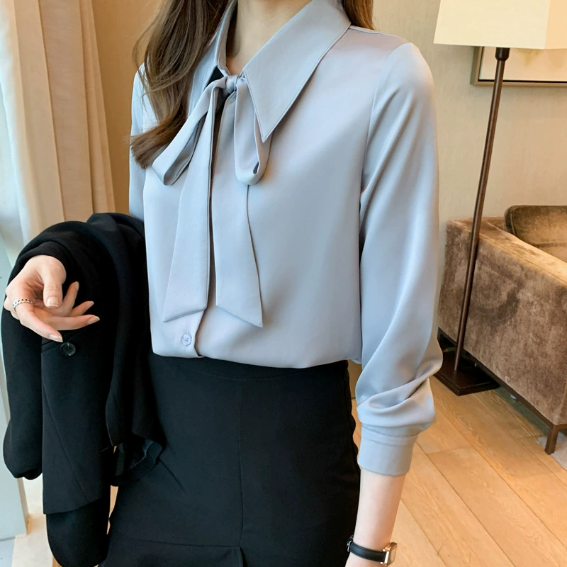 Настоящий выстрел 2022 осень новая рубашка Женская французская ретро-рубашка с длинными рукавами и бантом, дизайнерская нишевая рубашка