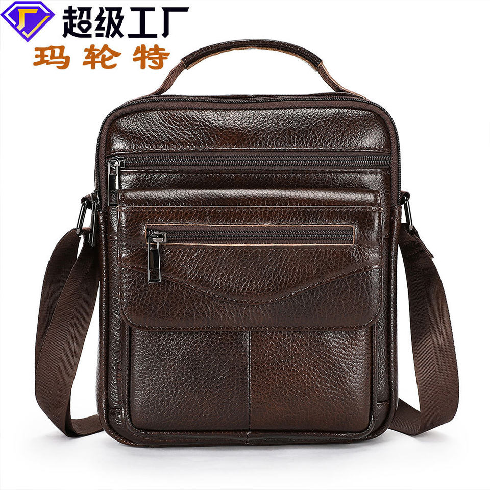 Túi đeo chéo nam da bò thật Marante phong cách đơn giản, dung tích lớn, đựng vừa máy tính bảng 8 inch — Màu cà phê, Màu nâu, Màu đen