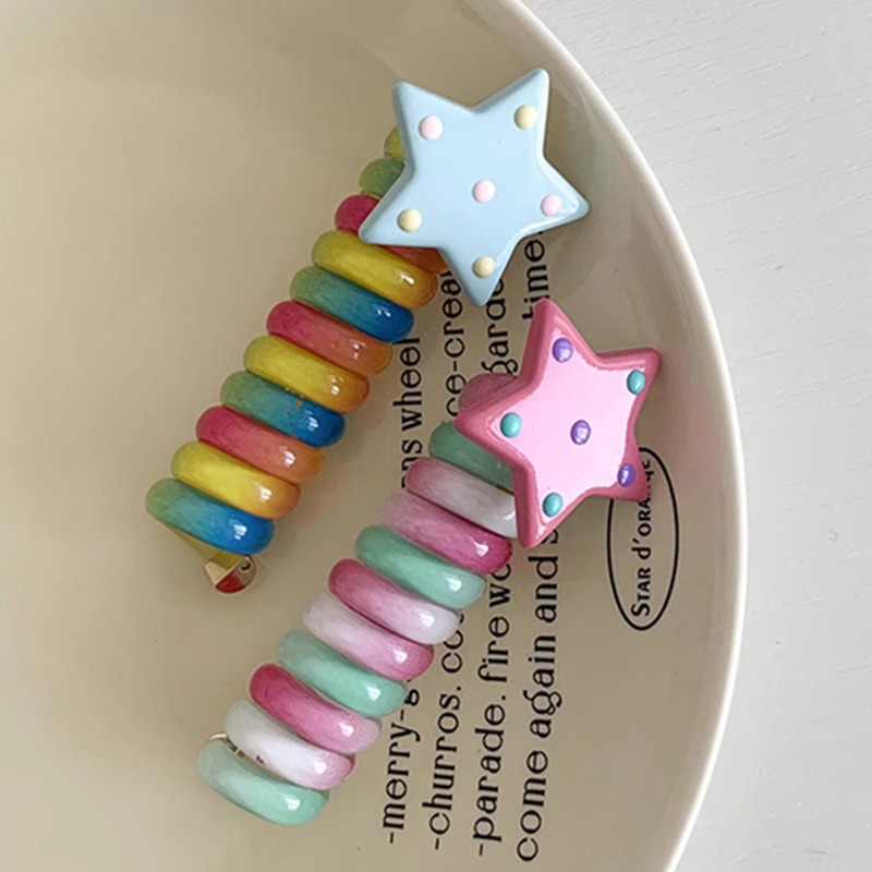Línea telefónica Círculo para el cabello Rainbow Star Roll para niños alrededor de la cuerda para el cabello para niñas con banda de goma para el cabello nuevo accesorio para el cabello cuerda para la cabeza para mujeres
