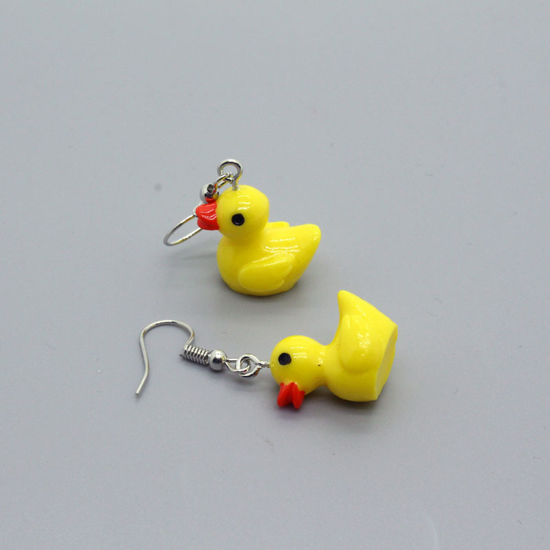 Shuo Europe And America Cross Border New Accessories Personality Yellow Duck Small Animal Earrings Earrings Irregular Three-dimensional Earrings display picture 3