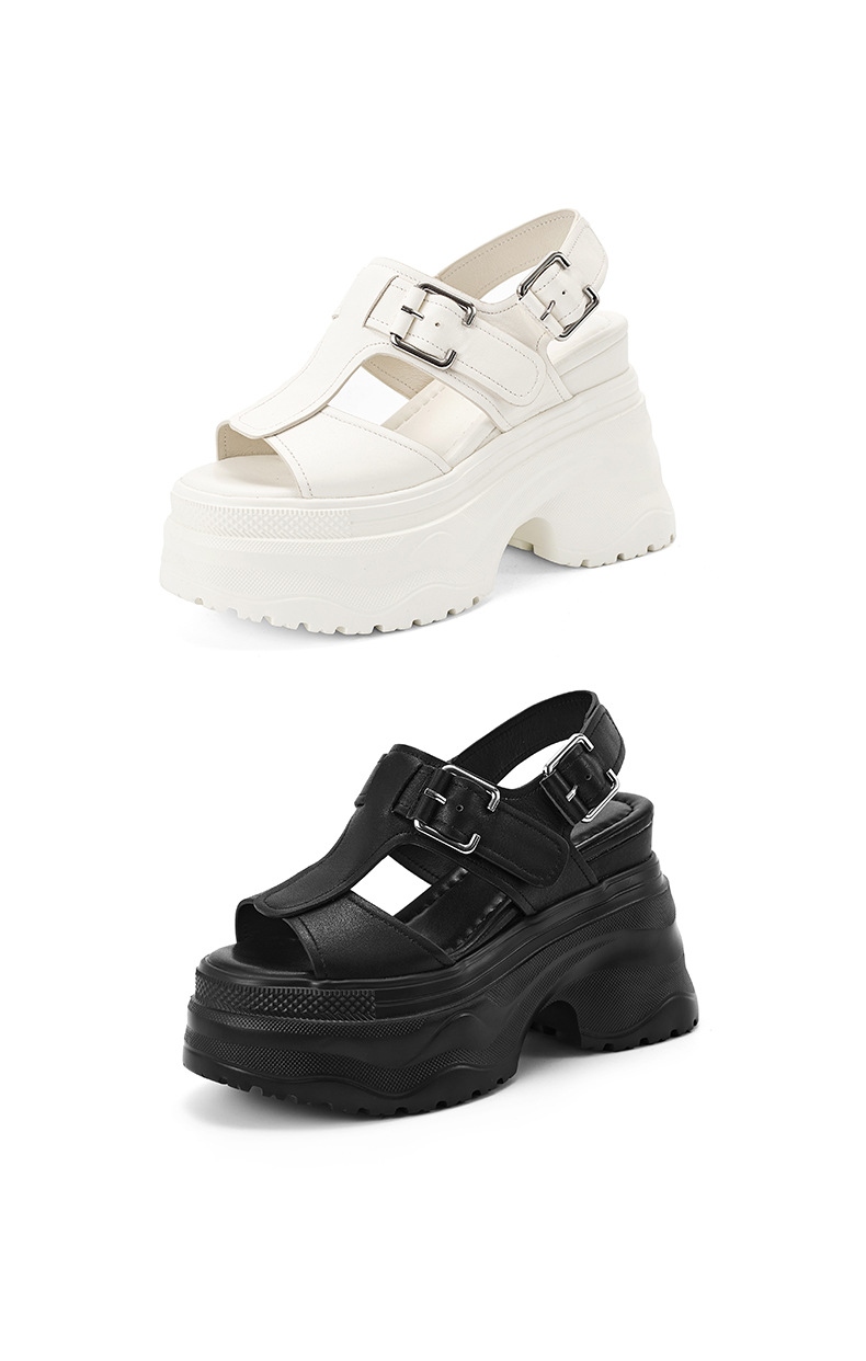 Sandal cao gót nữ đế xuồng 12 cm hở mũi phong cách La Mã — màu đen, màu trắng ngà chi tiết 14