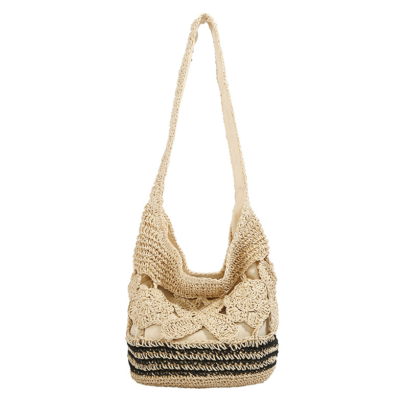 Handmade Rattan Woven Shoulder Bag With Leather Trim Eco Friendly_voghion.com