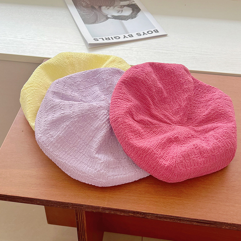 Sweet and Cute Pink Beret for Women Trendy Ins 2022 New Face-Slimming Summer Thin Pleated Artist Hat