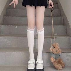 Butterfly knot thin velvet Lolita floral lace ballet-style pure desire medium calf summer ruffle JK thigh socks