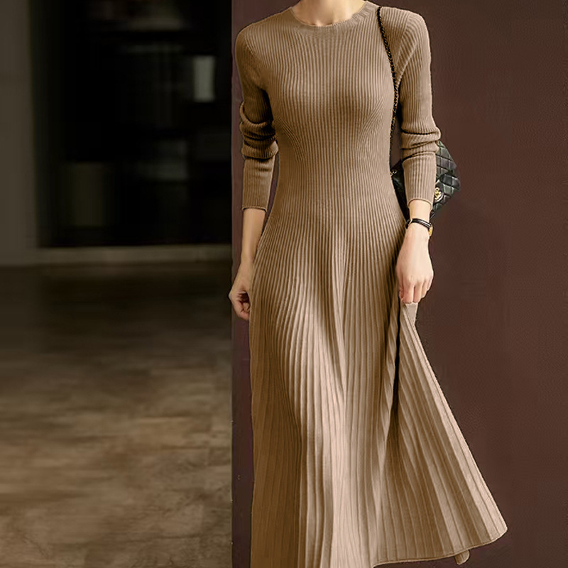 淑女2025新款秋冬100羊毛连衣裙子女半高领法式气质收腰显瘦长裙|undefined