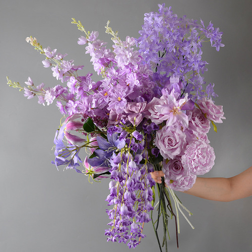 Purple wedding flowers imitation flowers wedding auditorium decoration fake flowers Monet style scene layout ground row silk flower bunches