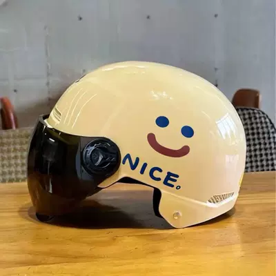 Certified Electric Vehicle Helmet, Motorcycle and Electric Scooter Personalized Sun Protection Cartoon Couple Half Helmet, Unisex Safety Helmet, Smooth Finish (Motosiklet kaskı (dəbilqə)) - brown-short-glasses-sun-protection-khaki-smiling-face-new-certification