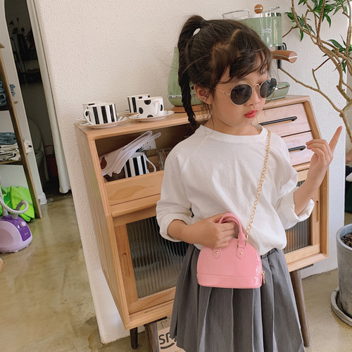 2024 Korean new style children's bag girls' bag patent leather glossy shell bag trendy mini shoulder crossbody accessory bag