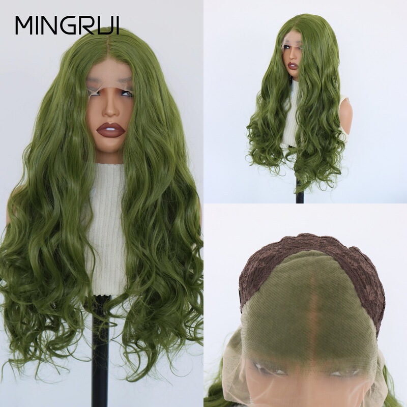 Foreign trade European and American olive green front lace wig 13x4 hand-crafted lace wig with smooth long curly hair for full head Foreign trade European and American olive green front lace wig 13x4 hand-crafted lace wig with smooth long curly hair for full head