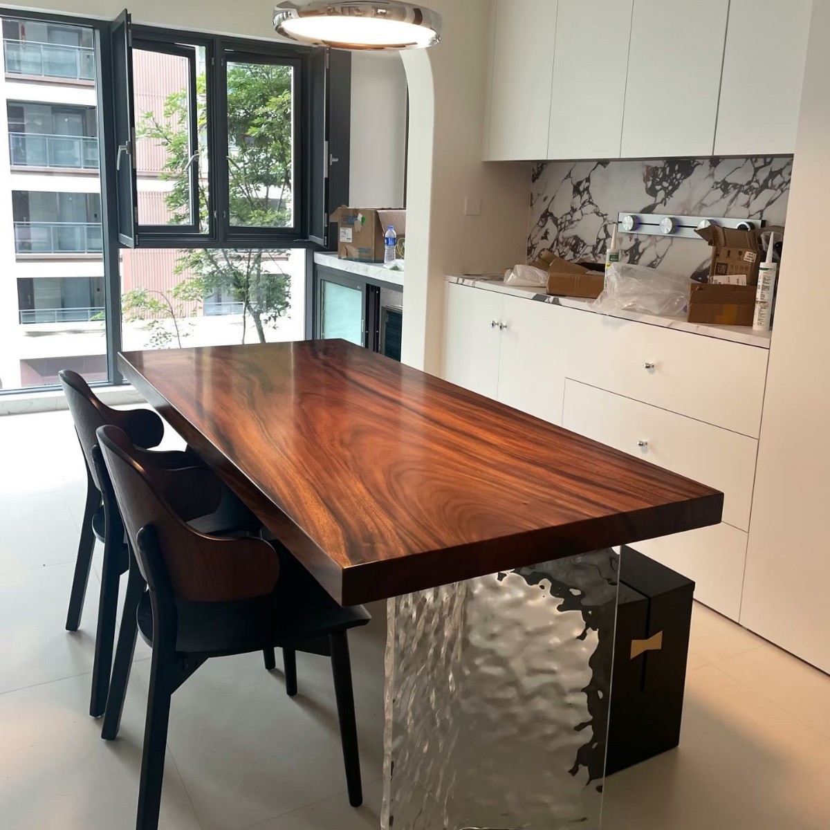 North American Black Walnut Color Medieval Solid Wood Dining Table Rectangular Living Room Large Board Dining Desk Integrated Home Office Desk