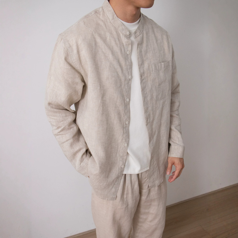 Nengmeng New Chinese Style Stand-Up Collar Linen Shirt for Men, Summer Button-Down Loose Casual Breathable Men's Long-Sleeved Shirt Nengmeng New Chinese Style Stand-Up Collar Linen Shirt for Men, Summer Button-Down Loose Casual Breathable Men's Long-Sleeved Shirt